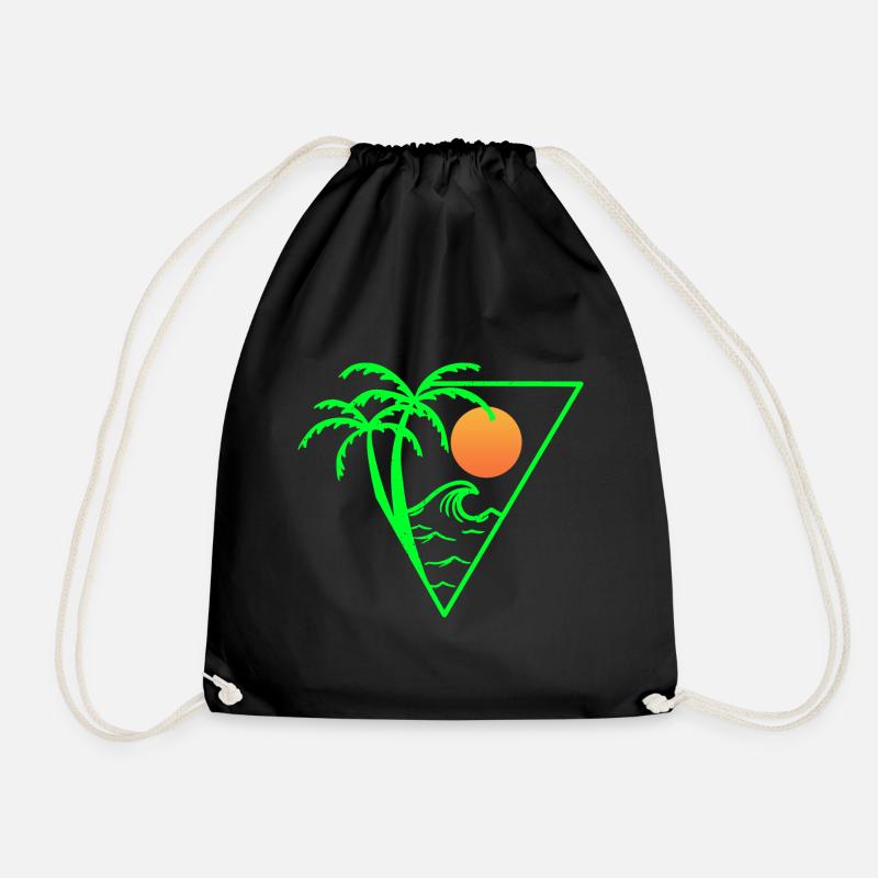 Summer vibes - sunset, palm trees and the sea - Drawstring Bag - black