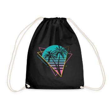 80s Vaporwave Palm Trees Retro Party - Drawstring Bag - black - Front