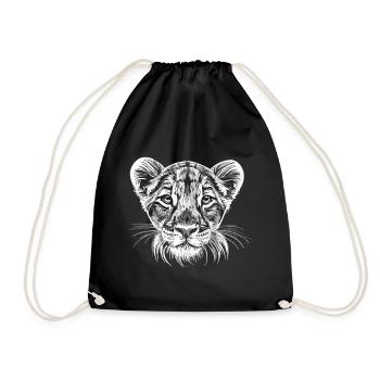 Tender innocence: Siberian lion cub in white - Drawstring Bag - black - Front