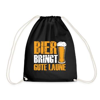 Bier bringt gute Laune, Humor, Spaß, Fun, Genuss, - Turnbeutel - Schwarz - Vorne