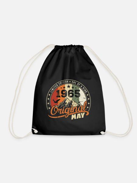 May 1965 Vintage Born In May 1965 Birthday - Drawstring Bag - black