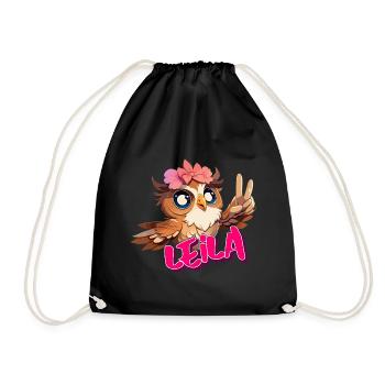 LEILA - Beau nom de fille avec un hibou mignon - Sac de sport léger - noir - Devant
