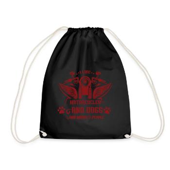 I like motorcycles, dogs and maybe 3 people - Drawstring Bag - black - Front
