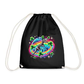 Dino St. Patrick's Day Skelett Kleeblatt - Turnbeutel - Schwarz - Vorne