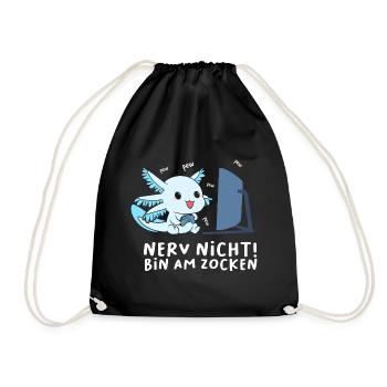 Bin am Zocken Gaming Axolotl - Turnbeutel - Schwarz - Vorne