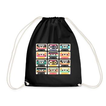 80s 90s Cassette Mixtape Retro Funny - Drawstring Bag - black - Front