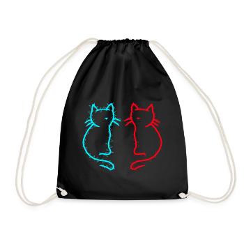 80er 90er Retro Vintage Katzen Katze Kätzchen - Turnbeutel - Schwarz - Vorne