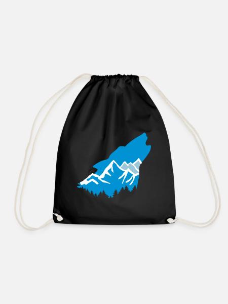 Wolf and mountains - Drawstring Bag - black