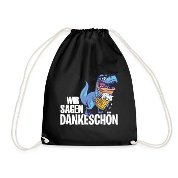 Dankeschön, Dino, Bier, Spruch, Cartoon, Lustig - Turnbeutel - Schwarz - Vorne