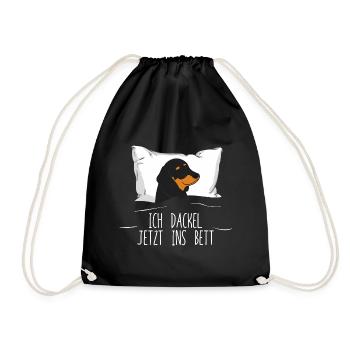 Ich Dackel Jetzt Ins Bett Schlafshirt Dackel - Turnbeutel - Schwarz - Vorne