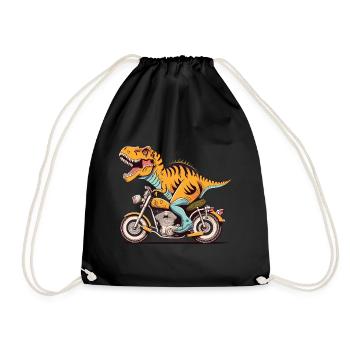 T-Rex rides a motorcycle - Drawstring Bag - black - Front