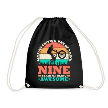 9 Geburtstag Bmx Fahrrad 9 Jahre Geschenk - Turnbeutel - Schwarz - Vorne