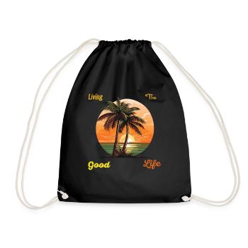 Palm beach "Living the good life" with sunset - Drawstring Bag - black - Front