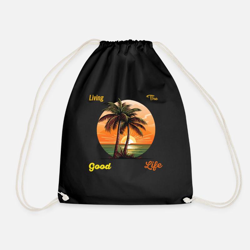 Palm beach « Vivre la belle vie » avec coucher de soleil - Sac de sport léger - noir