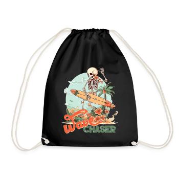 Retro surfing skeleton - Drawstring Bag - black - Front