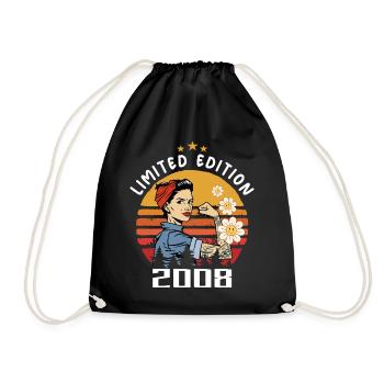 Retro Birth Year 2008 Vintage Birthday 2008 - Drawstring Bag - black - Front