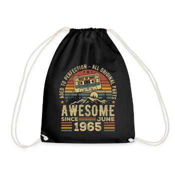 June 1965 Vintage Born In June 1965 Birthday - Drawstring Bag - black - Front