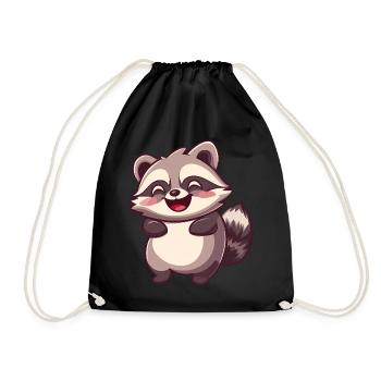 Niedlicher entzückender Waschbär - Charmantes Cartoon-Design - Turnbeutel - Schwarz - Vorne