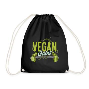Vegan Gains Vegetarian Bodybuilder Veggie - Drawstring Bag - black - Front
