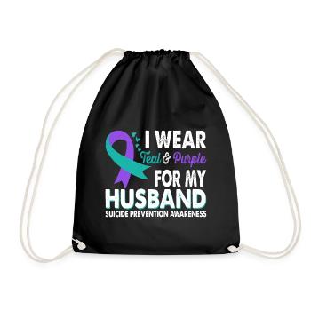 Wear teal & purple for awareness - Drawstring Bag - black - Front