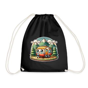 Camping Camper Wohnwagen Kinder - Turnbeutel - Schwarz - Vorne
