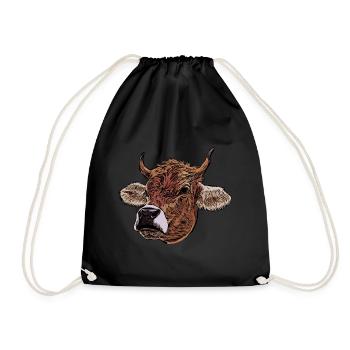 Kuh Bauer Kuhmotiv Tiergesicht Tier Motiv Aufdruck - Turnbeutel - Schwarz - Vorne