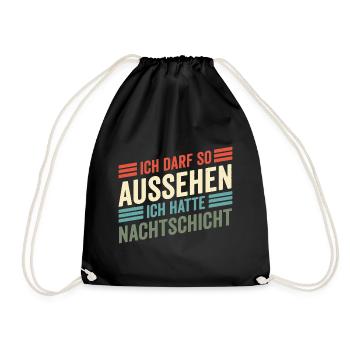 Nachtschicht, Schichtdienst, Nachtdienst, Funshirt - Turnbeutel - Schwarz - Vorne