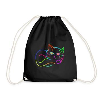 Regenbogen Katze bunt farbenfroh Kinder - Turnbeutel - Schwarz - Vorne