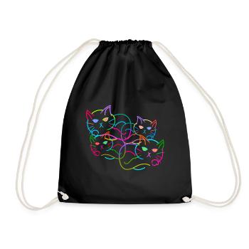 Regenbogen Katze Katzen Kätzchen Retro - Turnbeutel - Schwarz - Vorne