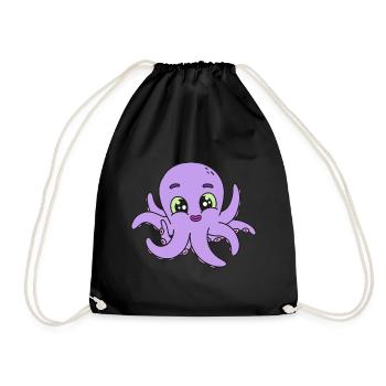 Octopus Kraken Kids Child Baby Sea Creatures - Drawstring Bag - black - Front