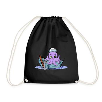 Krake Kraken Kinder Kind Boot Boote maritim - Turnbeutel - Schwarz - Vorne