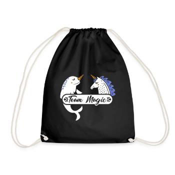 Team Magic Narwhal and Unicorn - Drawstring Bag - black - Front