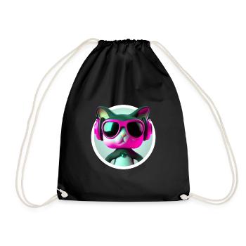 Katze Brille Turntable DJ Disco Club Kopfhörer - Turnbeutel - Schwarz - Vorne