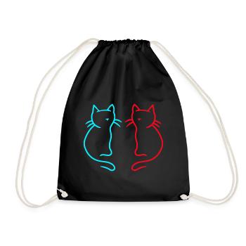 80er 90er Retro Vintage Katzen Katze - Turnbeutel - Schwarz - Vorne