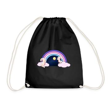 Regenbogen Fantasy Hasen Kinder Mond Sternenhimmel - Turnbeutel - Schwarz - Vorne