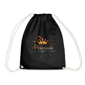Prinzessin mit Krone, Herz und Sternen, Vintage - Turnbeutel - Schwarz - Vorne