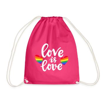 Love is equal. Liebe kennt kein Geschlecht. Spruch - Turnbeutel - Fuchsia - Vorne
