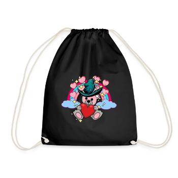 Fantasy Teddy Rainbow Kids Baby Hearts Cloud - Drawstring Bag - black - Front