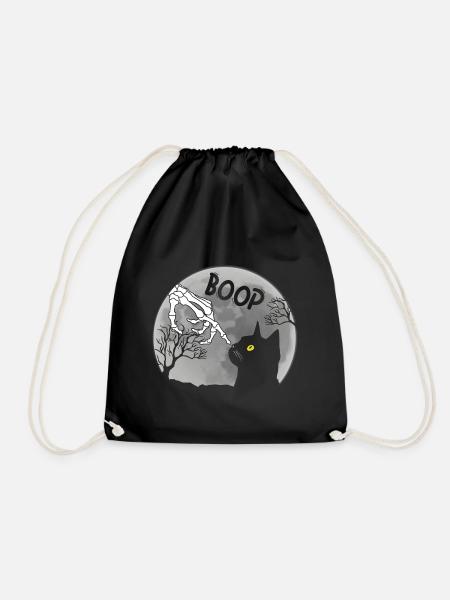 Boop Skeleton Cat Halloween - Drawstring Bag - black