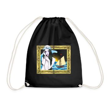 Maritime Sailor Girl Sailing - Drawstring Bag - black - Front