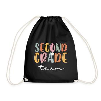 Team Second Grade 2nd Grade School Teacher Gift - Drawstring Bag - black - Front
