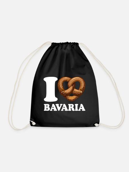 I Love Bavaria Brezel - Herz - Spruch - Turnbeutel - Schwarz