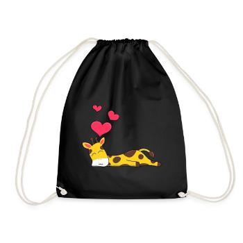 Sleeping Giraffe with Heart Cartoon Sleep Motif - Drawstring Bag - black - Front