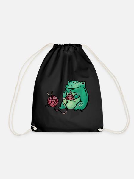 Frosch Stricken Handarbeit - Turnbeutel - Schwarz