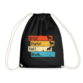 Hund Dogge Herrchen Retro lustig - Turnbeutel - Schwarz - Vorne