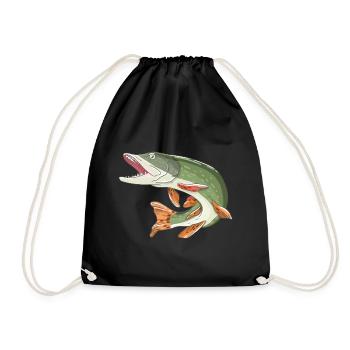 Hecht Fisch Angler Design Geschenk ein toller Fang - Turnbeutel - Schwarz - Vorne
