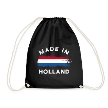 Made in Holland - Netherlands Flag - Drawstring Bag - black - Front
