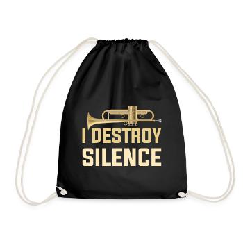 I Destroy Silence Funny Trombone Player Marching - Drawstring Bag - black - Front