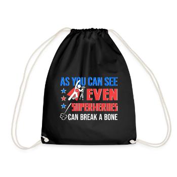 Superhero Crutches Leg Fractured Foot Broken Gift - Drawstring Bag - black - Front