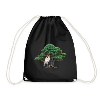 Fille, Arbre, Nature, Oiseau, Balançoire, Fantaisie, Flore - Sac de sport léger - noir - Devant